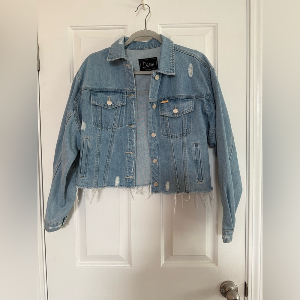 Women's Light Blue Distressed Jean Jacket